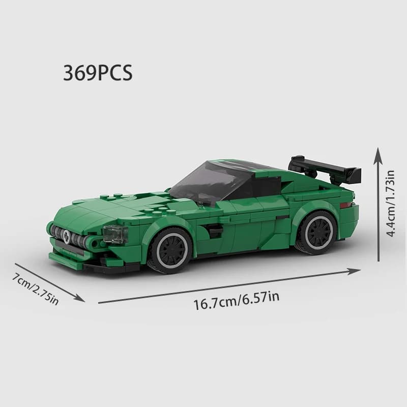 Model MOC inspirowany AMG GT R – sportowa sylwetka premium, satysfakcja ze składania i efektowny model do kolekcji lub na prezent.